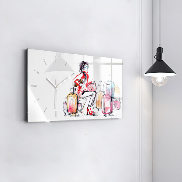 Glass wall clock rectangular Woman Travel Suitcases