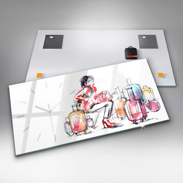 Glass wall clock rectangular Woman Travel Suitcases