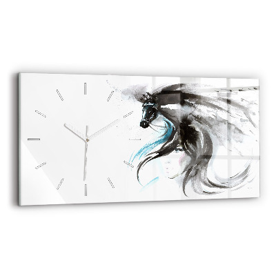 Glass wall clock rectangular Abstract horse and woman