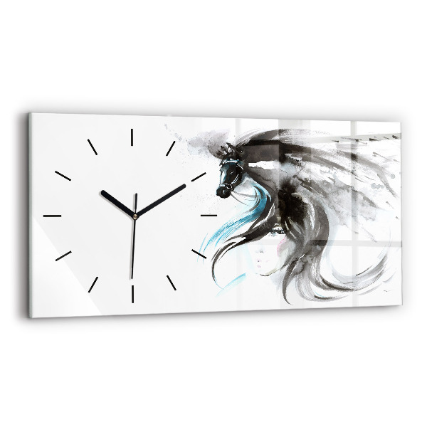Glass wall clock rectangular Abstract horse and woman