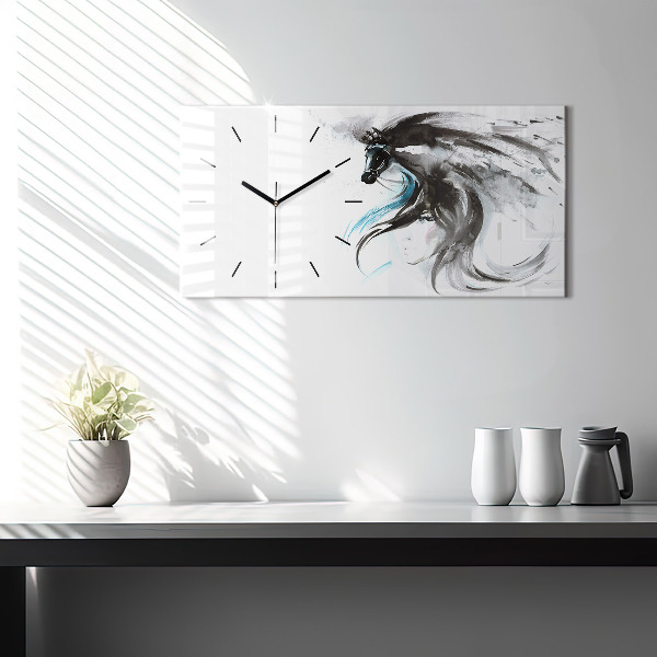 Glass wall clock rectangular Abstract horse and woman