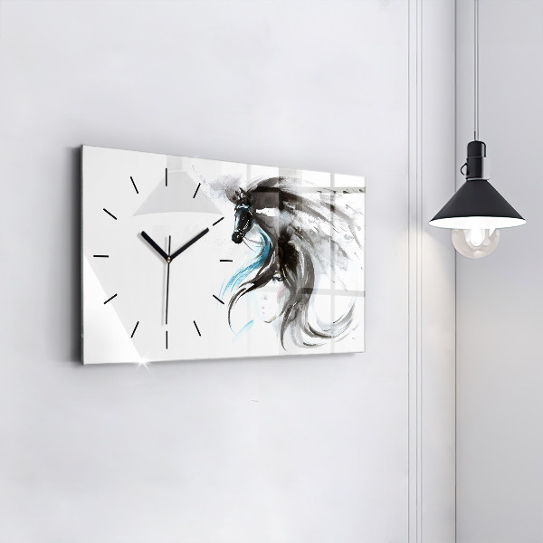 Glass wall clock rectangular Abstract horse and woman