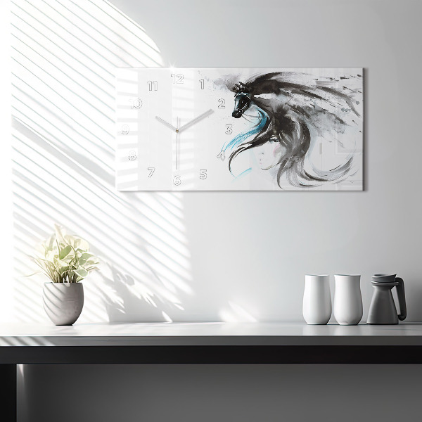Glass wall clock rectangular Abstract horse and woman
