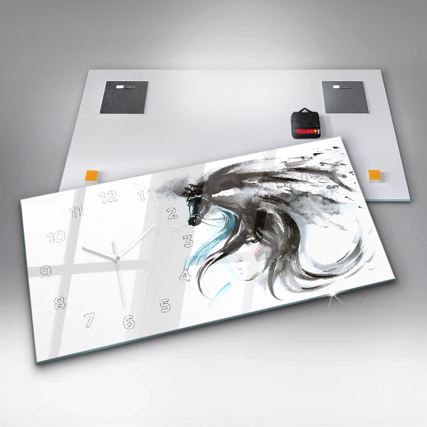 Glass wall clock rectangular Abstract horse and woman