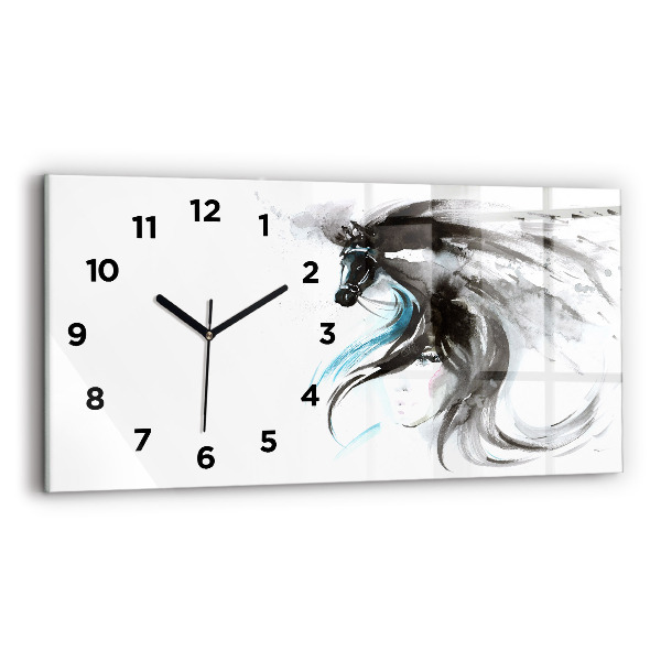 Glass wall clock rectangular Abstract horse and woman