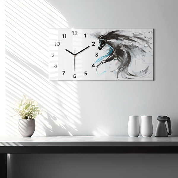 Glass wall clock rectangular Abstract horse and woman