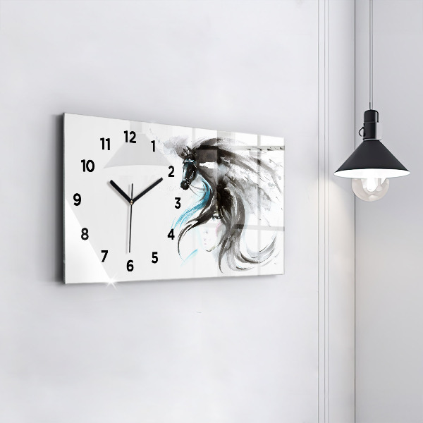Glass wall clock rectangular Abstract horse and woman