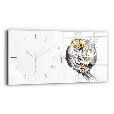 Glass wall clock rectangular Cheetah inside a circle