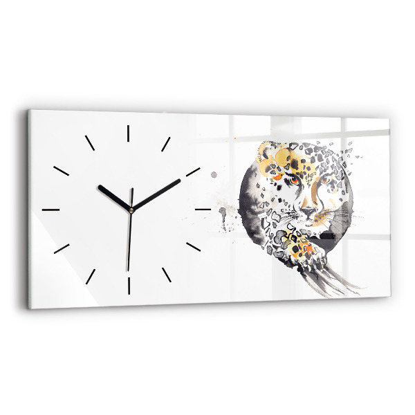 Glass wall clock rectangular Cheetah inside a circle