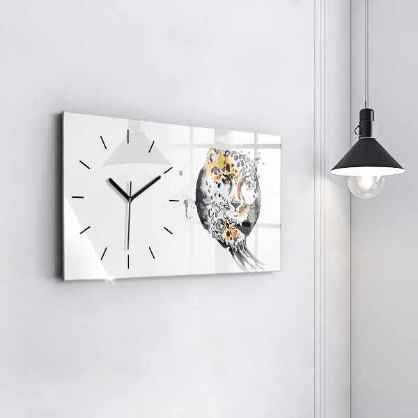 Glass wall clock rectangular Cheetah inside a circle
