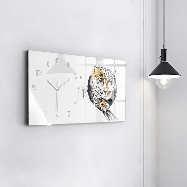 Glass wall clock rectangular Cheetah inside a circle