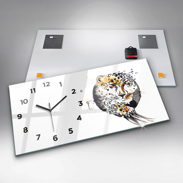 Glass wall clock rectangular Cheetah inside a circle