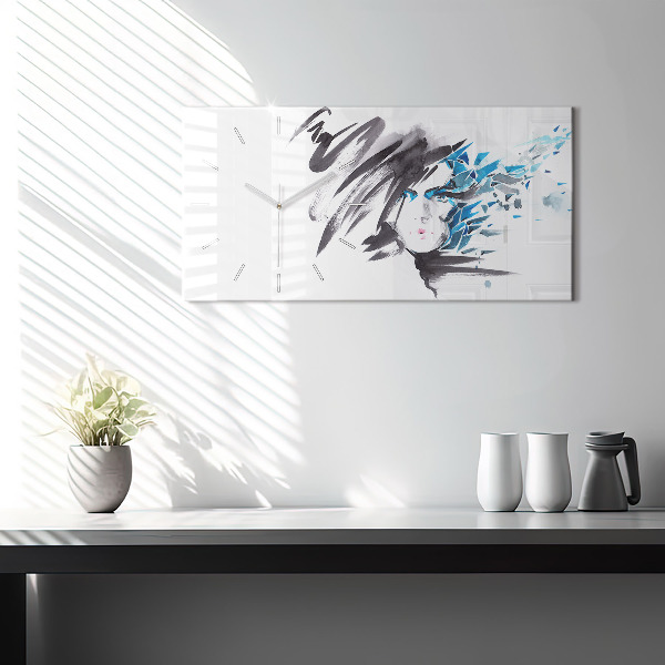 Glass wall clock rectangular Abstract Woman's Face