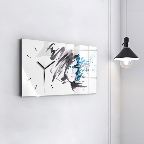 Glass wall clock rectangular Abstract Woman's Face