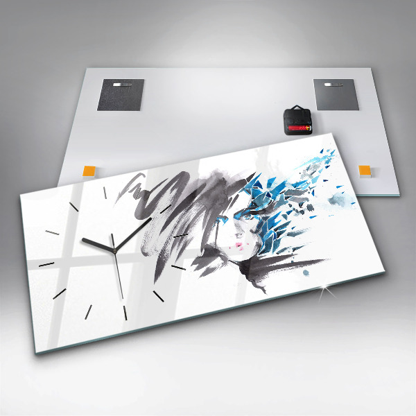 Glass wall clock rectangular Abstract Woman's Face