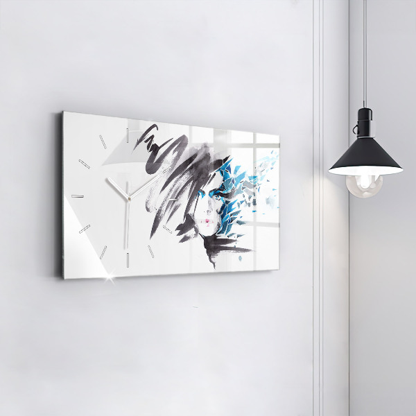 Glass wall clock rectangular Abstract Woman's Face