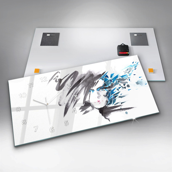 Glass wall clock rectangular Abstract Woman's Face