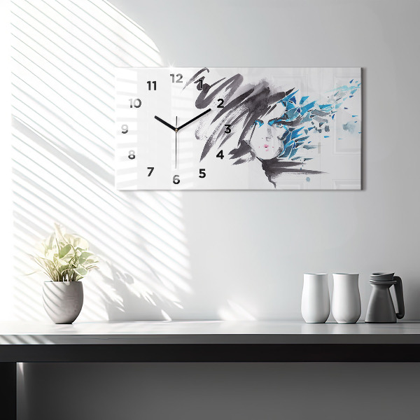 Glass wall clock rectangular Abstract Woman's Face