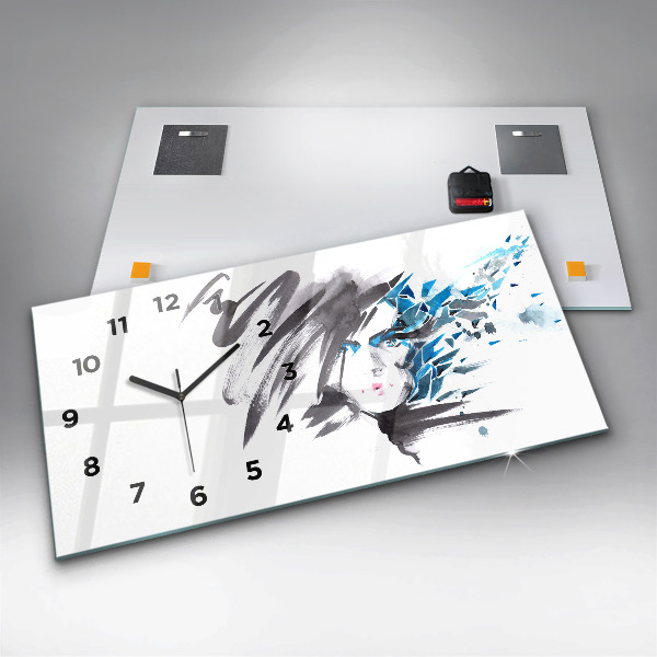 Glass wall clock rectangular Abstract Woman's Face