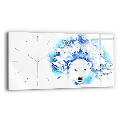 Glass wall clock rectangular Bear on the ice background