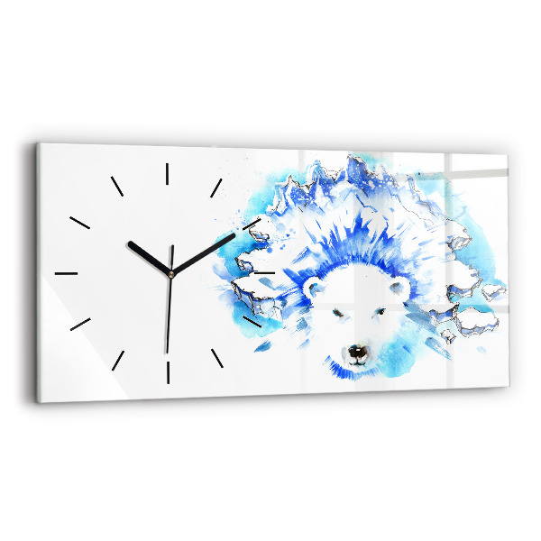 Glass wall clock rectangular Bear on the ice background