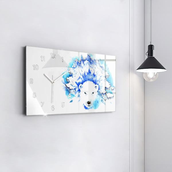 Glass wall clock rectangular Bear on the ice background