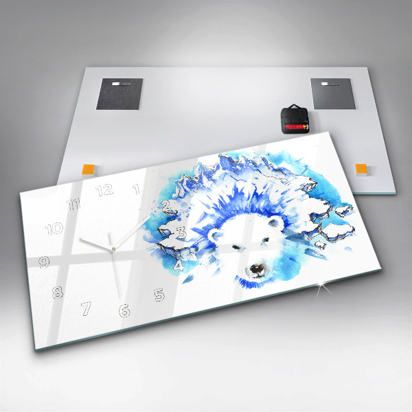 Glass wall clock rectangular Bear on the ice background