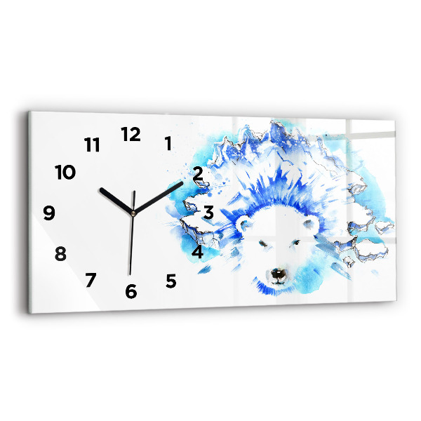 Glass wall clock rectangular Bear on the ice background
