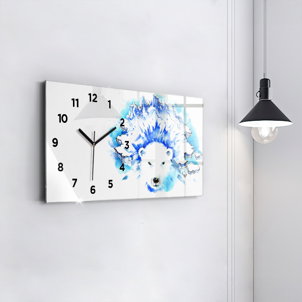 Glass wall clock rectangular Bear on the ice background
