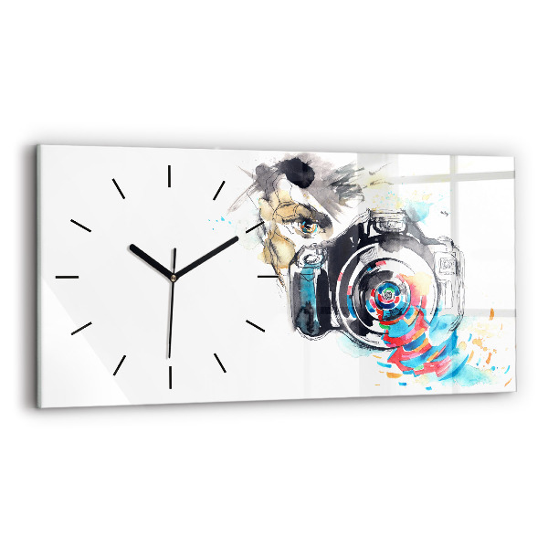 Glass wall clock rectangular Woman photographer camera