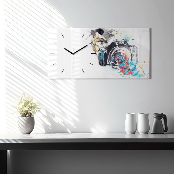 Glass wall clock rectangular Woman photographer camera