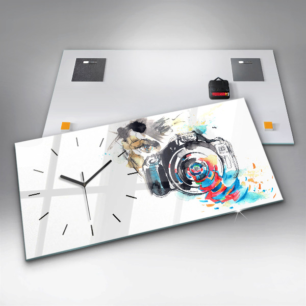 Glass wall clock rectangular Woman photographer camera
