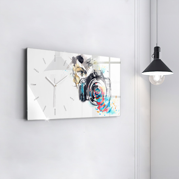 Glass wall clock rectangular Woman photographer camera