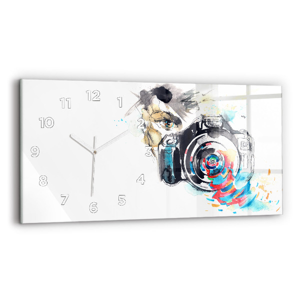 Glass wall clock rectangular Woman photographer camera