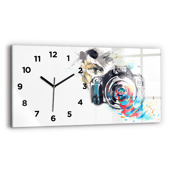 Glass wall clock rectangular Woman photographer camera