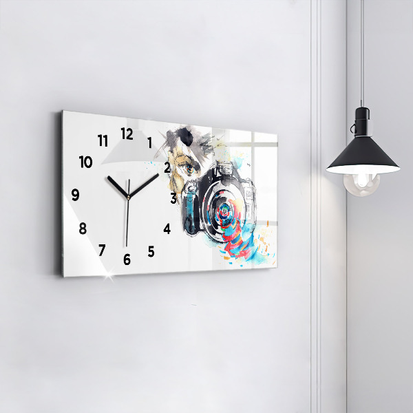 Glass wall clock rectangular Woman photographer camera