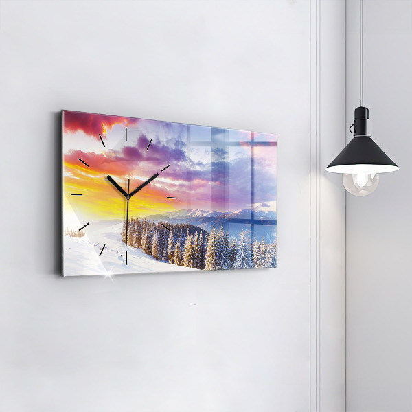 Glass wall clock rectangular Winter Mountain Landscape