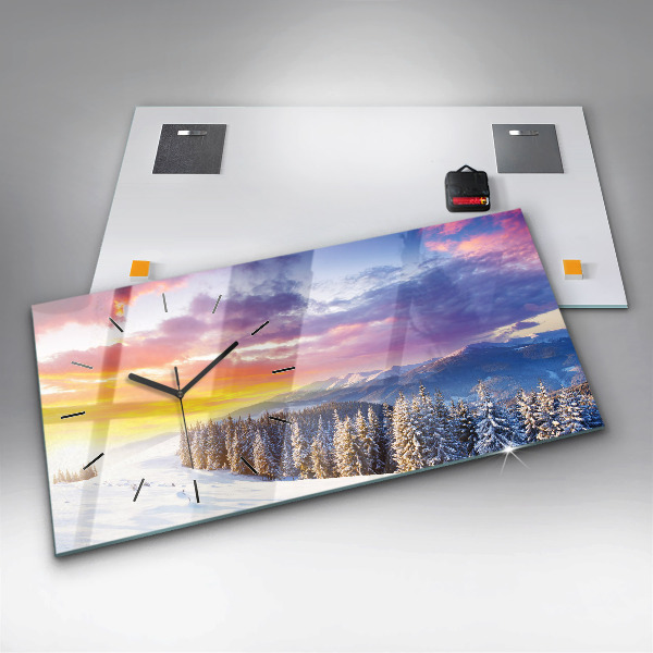 Glass wall clock rectangular Winter Mountain Landscape