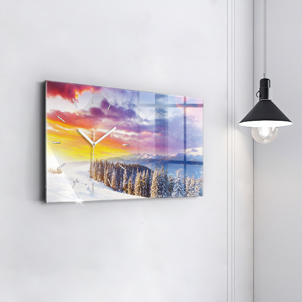 Glass wall clock rectangular Winter Mountain Landscape