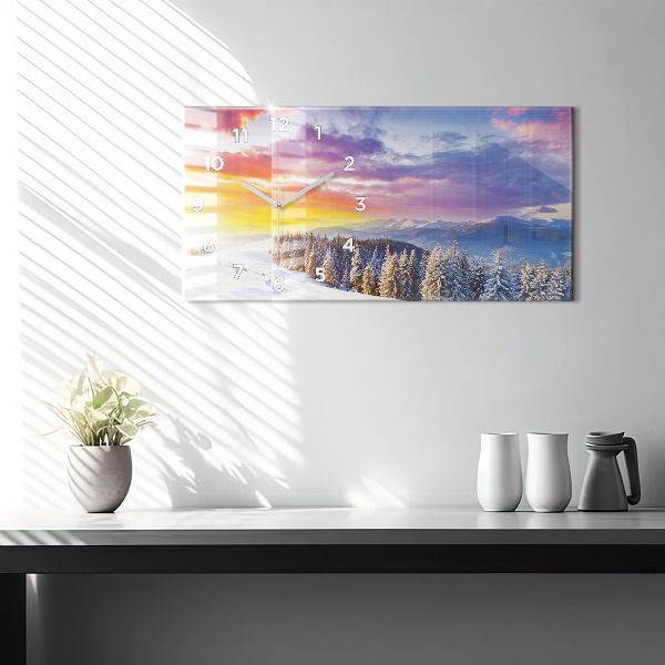 Glass wall clock rectangular Winter Mountain Landscape
