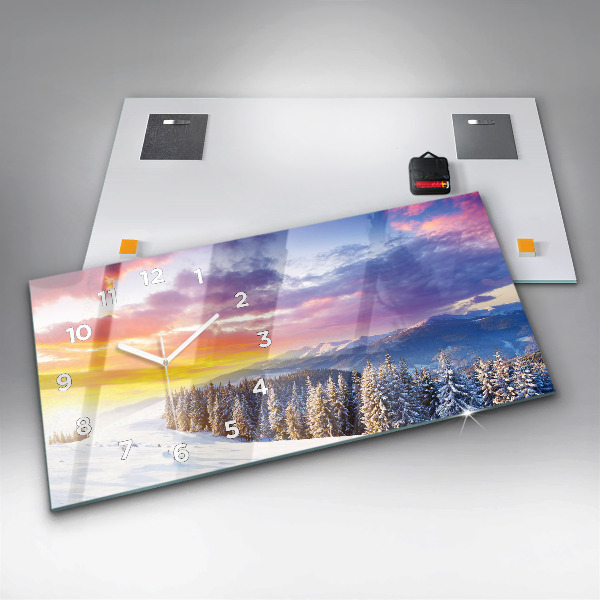 Glass wall clock rectangular Winter Mountain Landscape