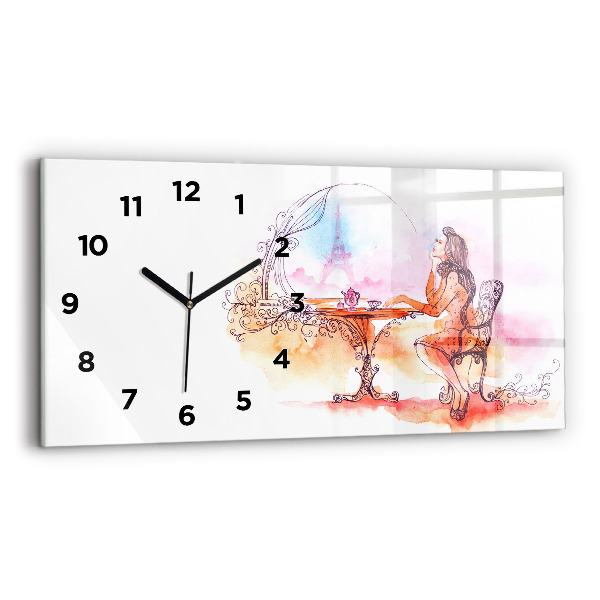 Glass wall clock rectangular Woman drinking tea