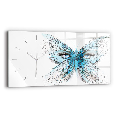 Glass wall clock rectangular Butterfly face