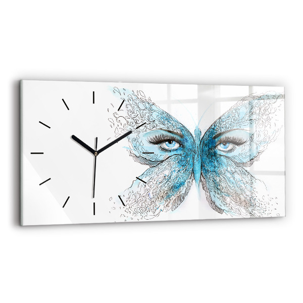Glass wall clock rectangular Butterfly face