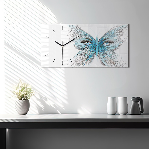 Glass wall clock rectangular Butterfly face