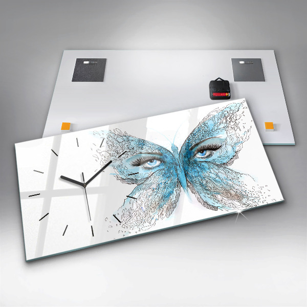 Glass wall clock rectangular Butterfly face