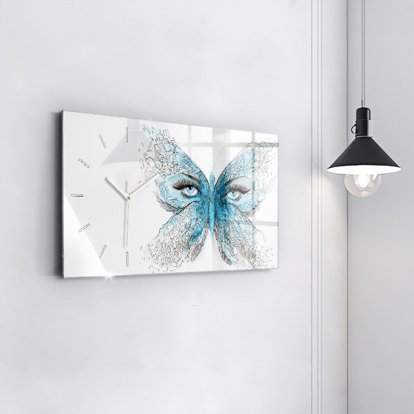 Glass wall clock rectangular Butterfly face