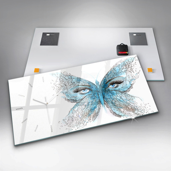 Glass wall clock rectangular Butterfly face
