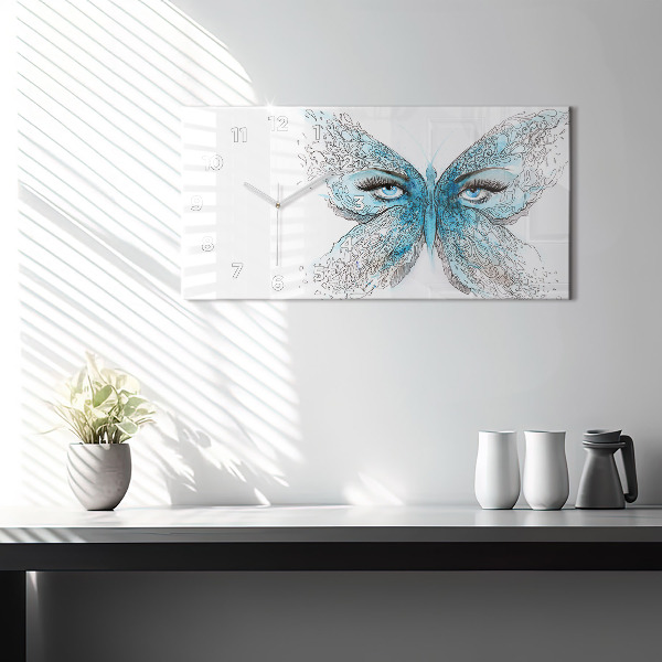 Glass wall clock rectangular Butterfly face
