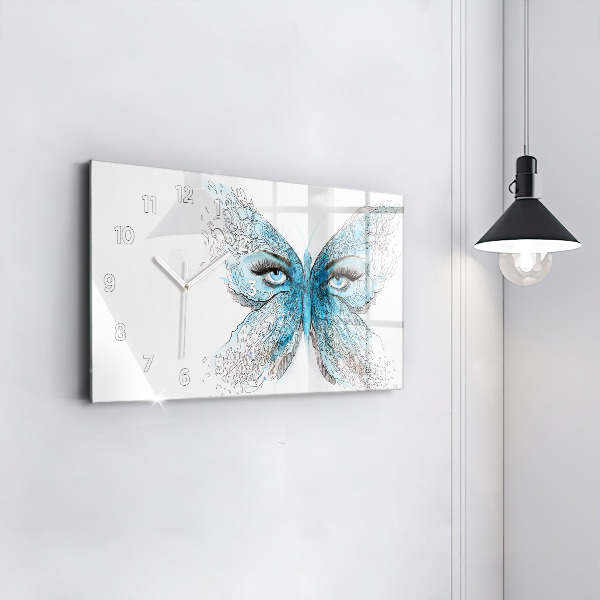 Glass wall clock rectangular Butterfly face